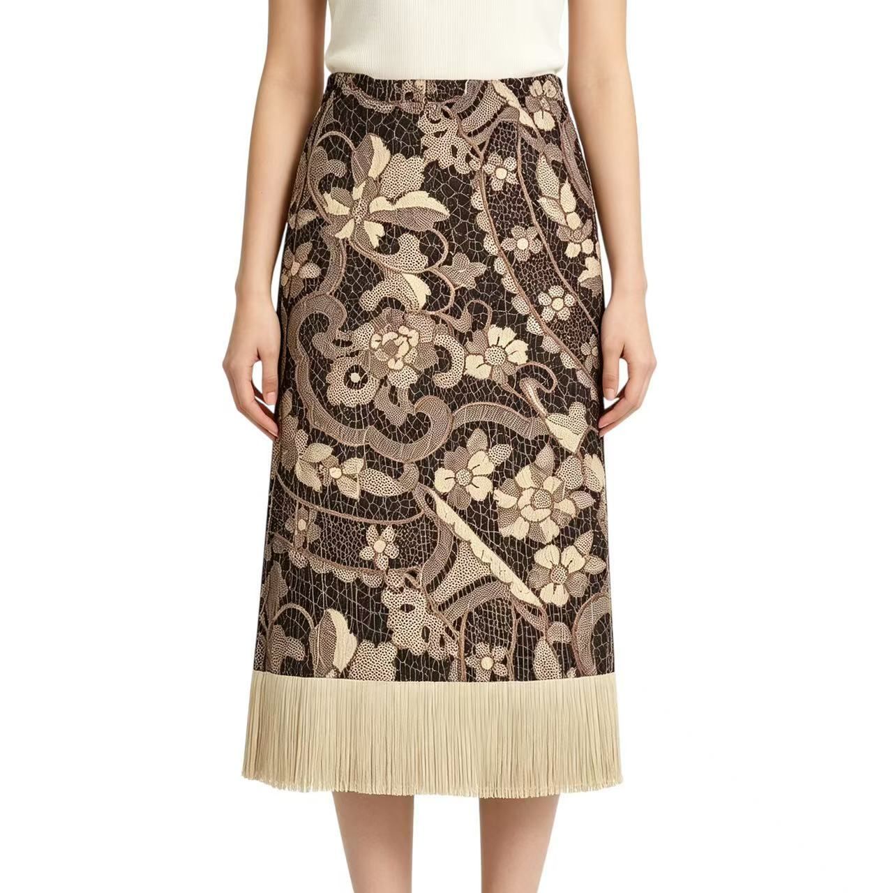 極美品 ISSEY MIYAKE イッセイミヤケ PLEATS PLEASE プリーツプリーズ スカート ロング 花柄 ブラウン サイズ3