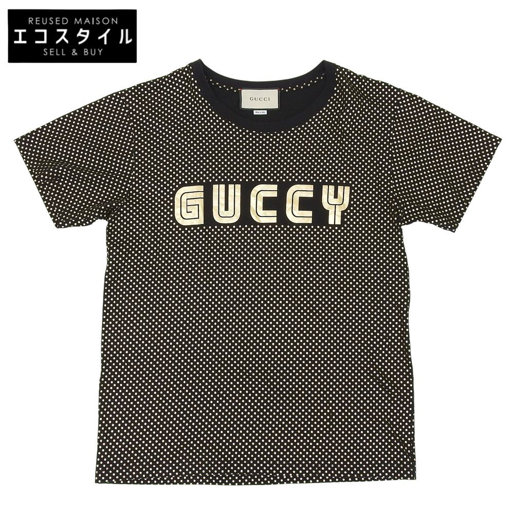 GUCCI　グッチ　ロゴ 半袖 コットン Tシャツ トップス レディース ブラック S 493117　S