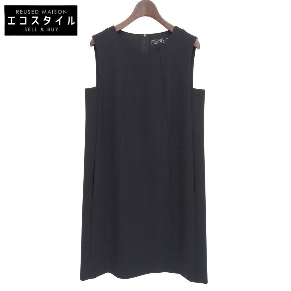 FOXEY フォクシー 美品 バックジップ ノースリーブ ワンピース レディース ウール混 ブラック 40 37794-AOFI13P 40