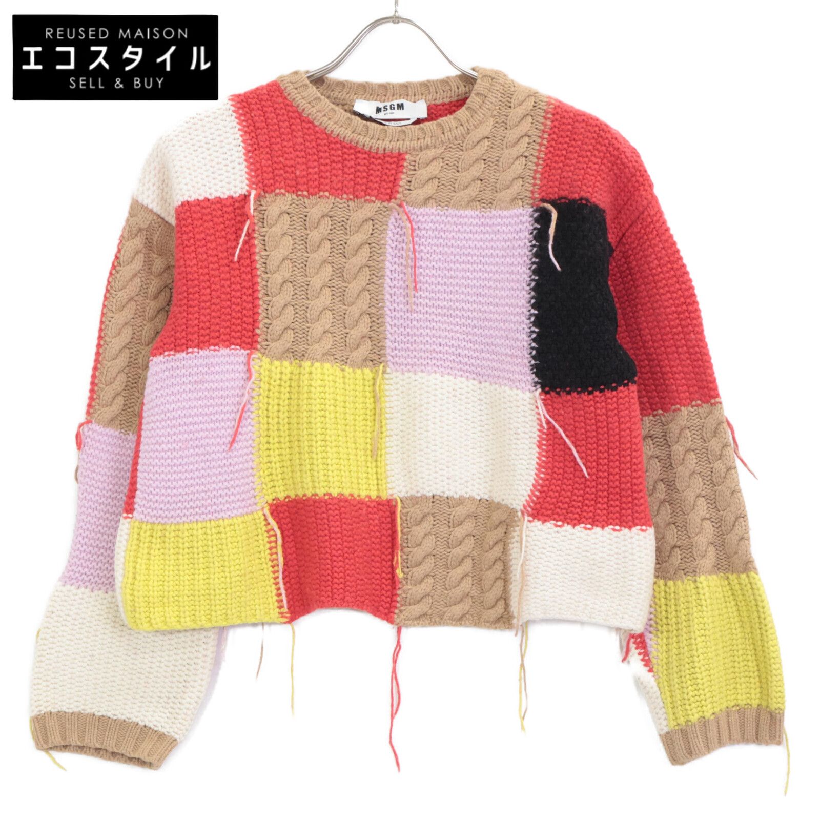 MSGM　エムエスジーエム　3141MDM144 マルチカラー ウール×ナイロン パッチワークニットプルオーバー　XS