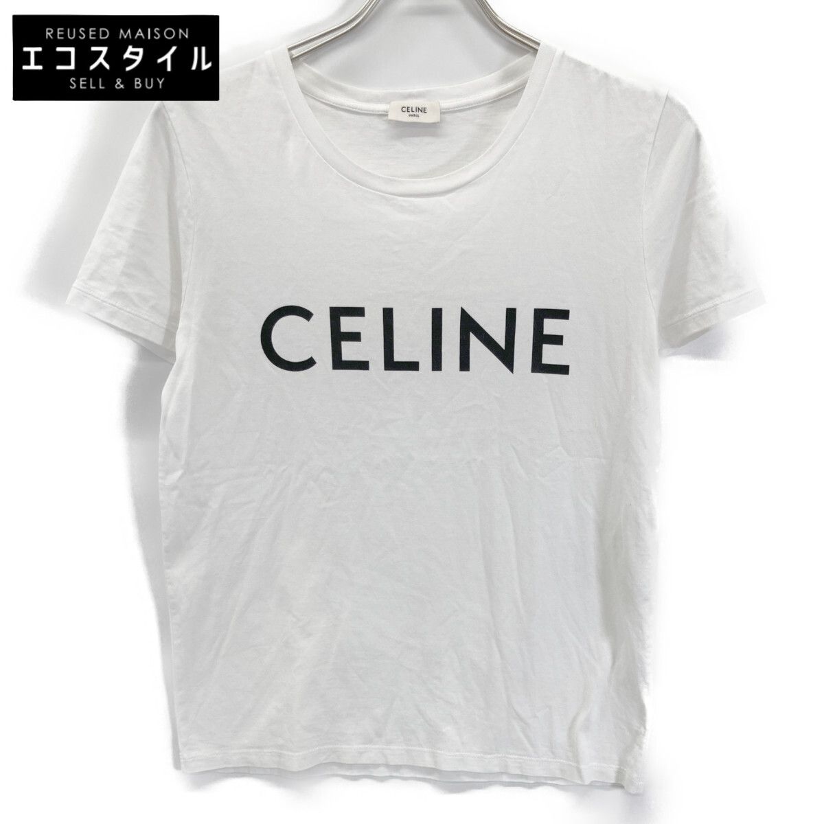 CELINE　セリーヌ　ホワイト コットン ロゴプリント Tシャツ　Ｓ