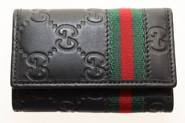 グッチ GUCCI キーケース 6連 GGシマ レザー シェリーライン ブラック 【ブランド古着ベクトル】【中古】☆AA★●▲260530