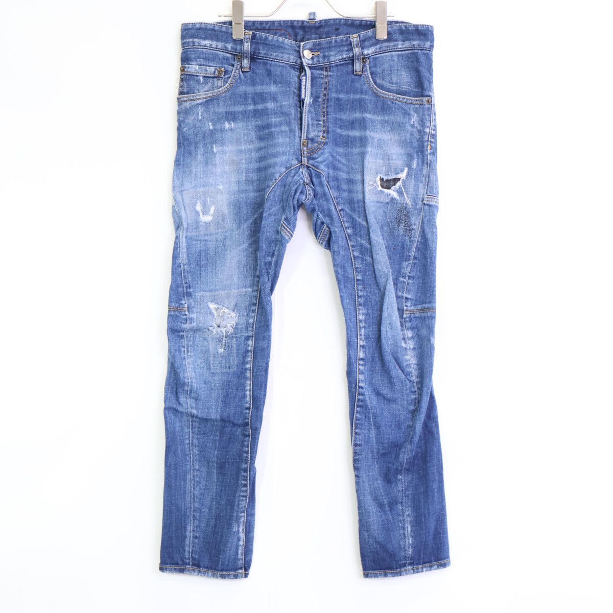 DSQUARED2　ディースクエアード　S74LB0873 MEDIUM WASH 4 TIDY BIKER JEANS ブルー ダメージ加工 ボタンフライデニムパンツ　46