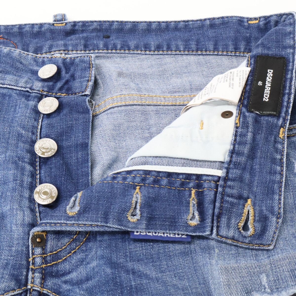 DSQUARED2　ディースクエアード　S74LB0873 MEDIUM WASH 4 TIDY BIKER JEANS ブルー ダメージ加工 ボタンフライデニムパンツ　46