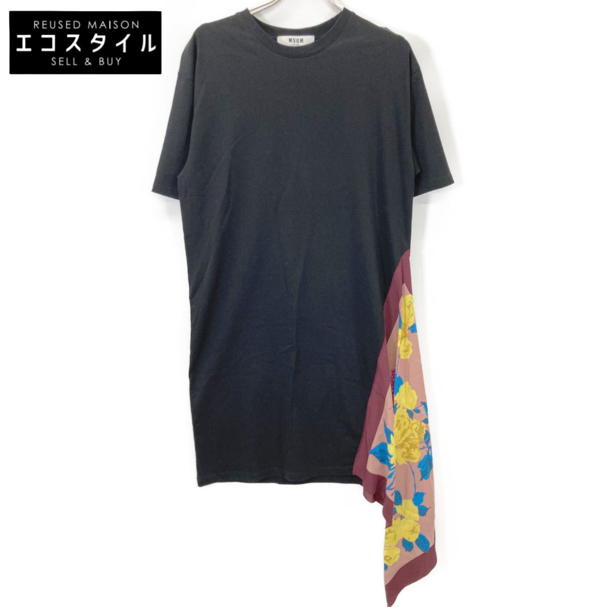 MSGM　エムエスジーエム　ブラック 2541MDA62 スカーフ切り替え ワンピース　S