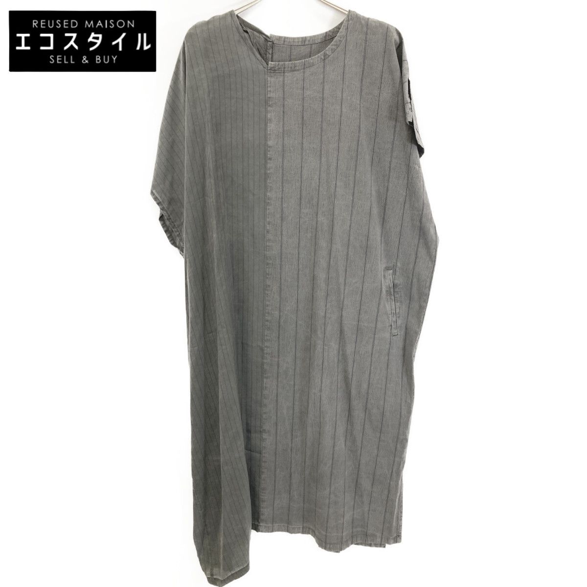 Y's　ワイズ　YT-D04-027 グレー WASHER STRIPE ASYMMETRIC FRENCH DRESS ドッキングストライプワンピース　2