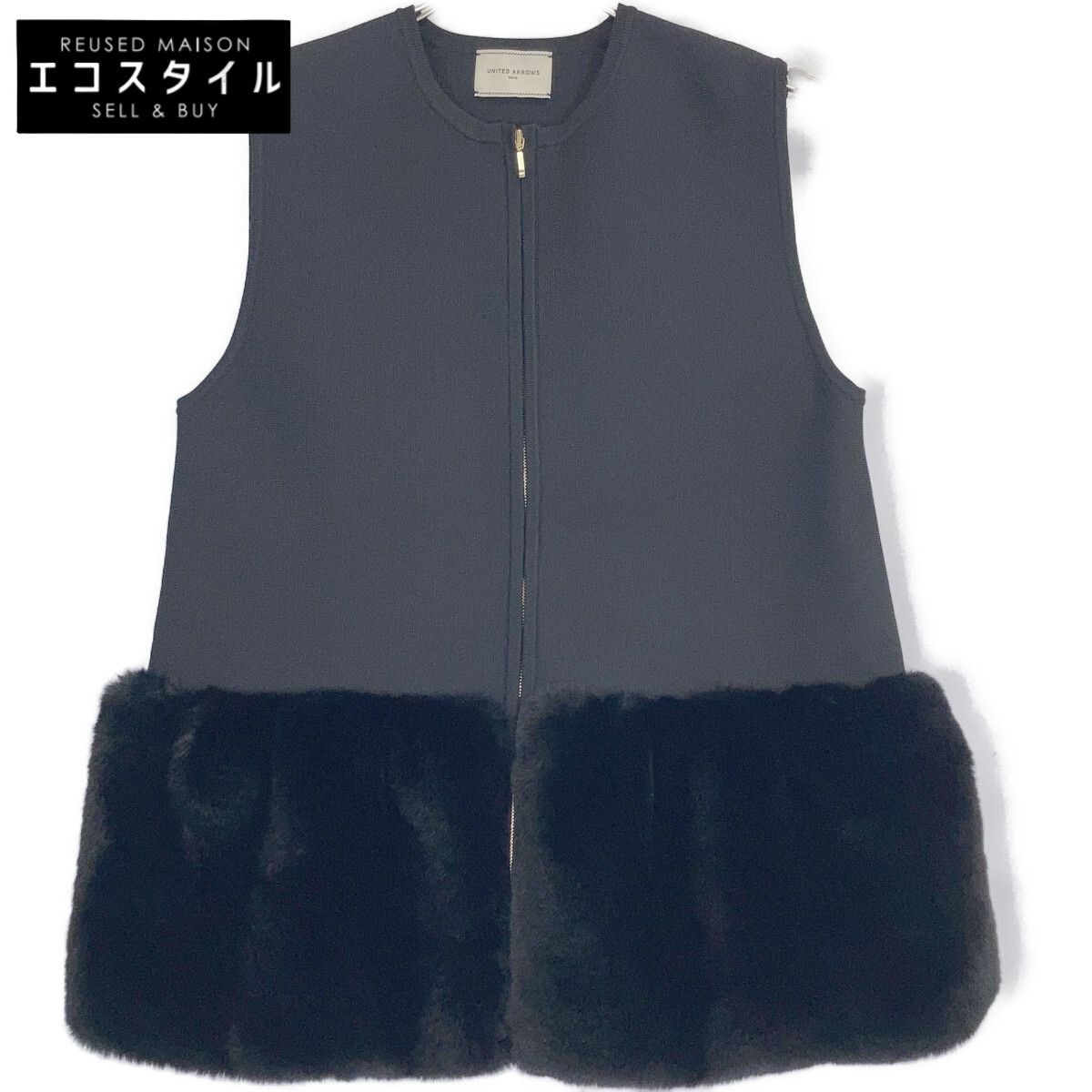 UNITED ARROWS　ユナイテッドアローズ　1518-106-1840 ブラック ポリエステル フェイクファーコンビ ジップアップベスト