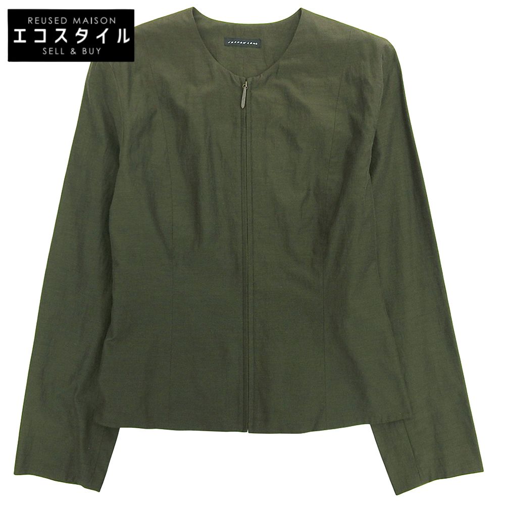 JURGEN LEHL　ヨーガンレール　ノーカラー ジップアップ シルク×コットン ジャケット レディース カーキ M　M