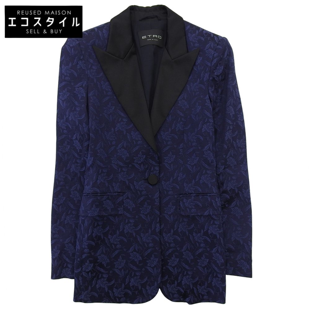 ETRO　エトロ　花柄 ピークドラペル 1B ジャケット レディース ブルー×ブラック 38 20年　38