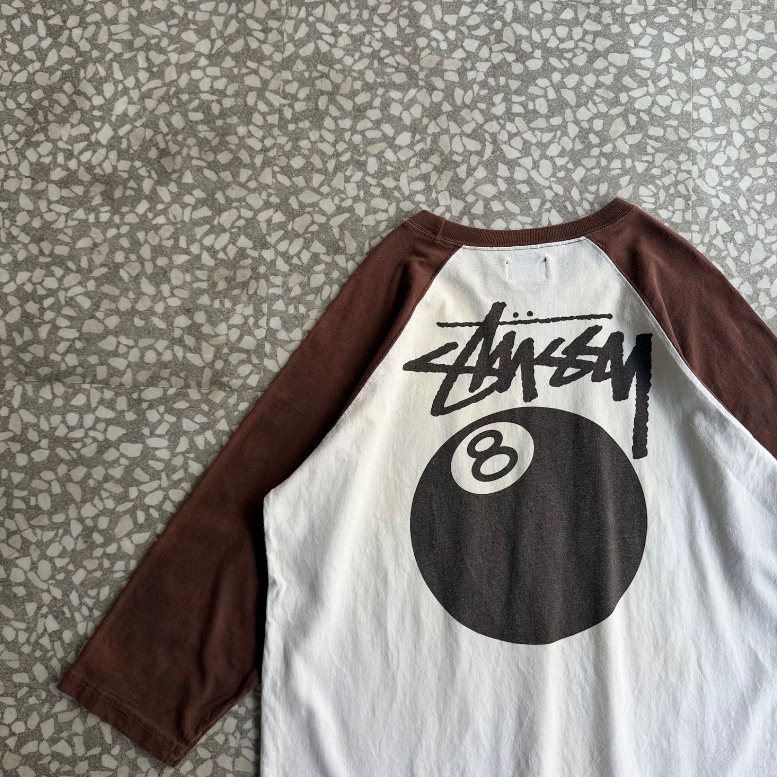 STUSSY / 00’s 8ball raglan T-shirt sizeL ステューシー　Y2K　8ボール　バックプリントTシャツ　ラグラン　ストリート