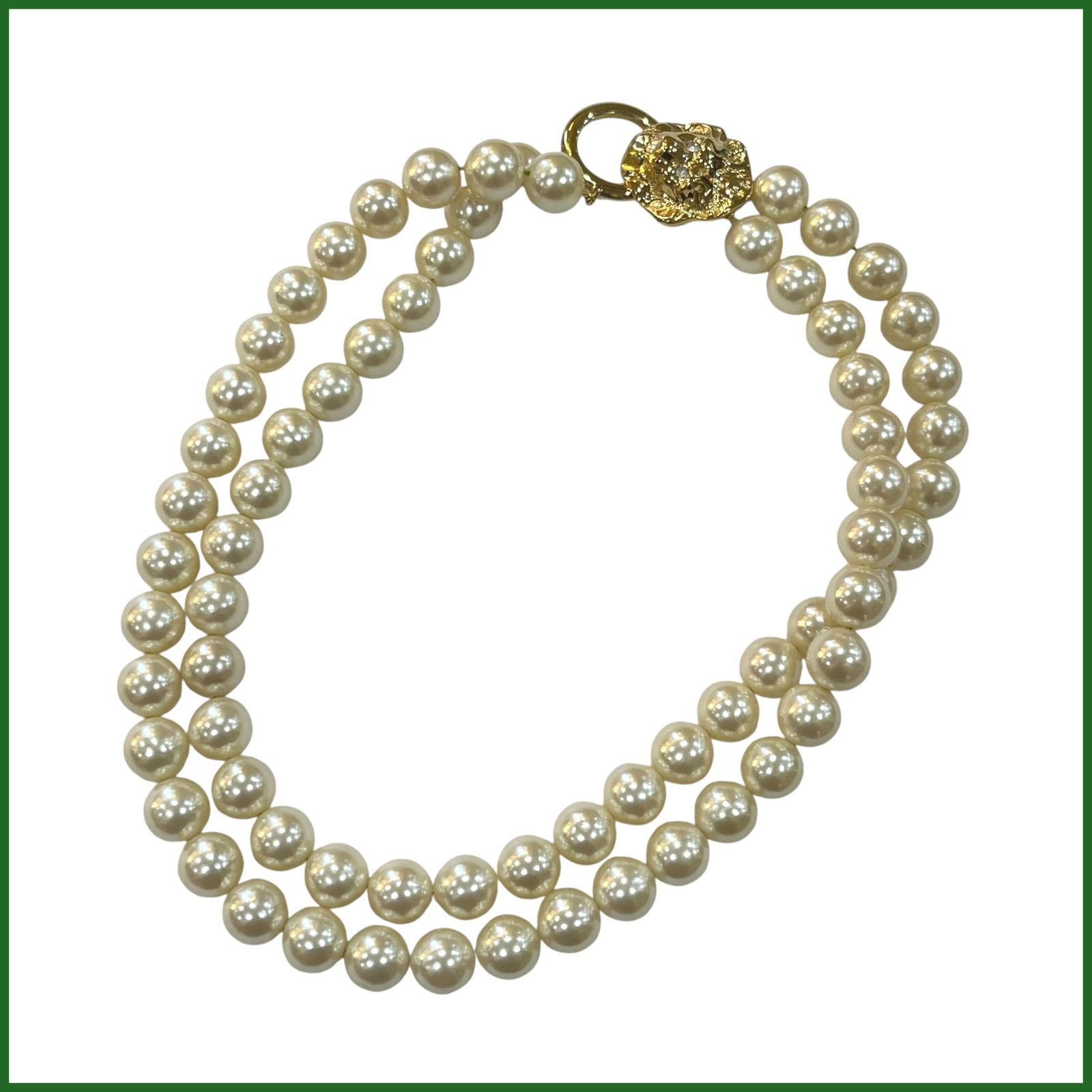中古●AVON/ エイボン●2連パールネックレス イミテーション ヴィンテージ 80年代 kenneth Jay Lane 獅子留め具 ライオン