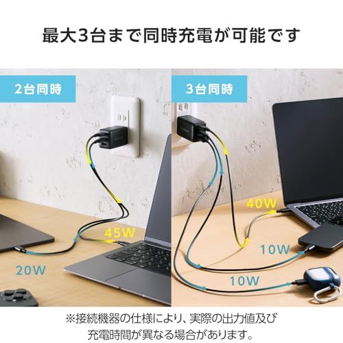 エレコム 充電器 合計65W 3ポート Type-C USB-A USB PD対応 スイング式プラグ採用 ブラック EC-AC10367BKkoe 06e0956f｜その他