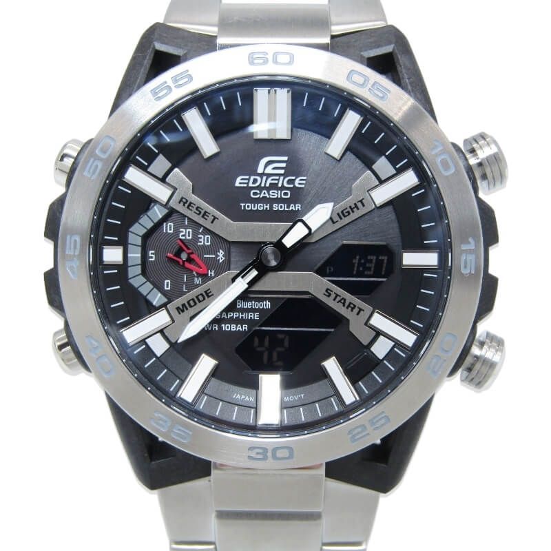 美品 CASIO カシオ EDIFICE SOSPENSIONE ECB-2000YD-1AJF タフソーラー Bluetooth モバイルリンク アナデジ ブラック シルバー 28012689