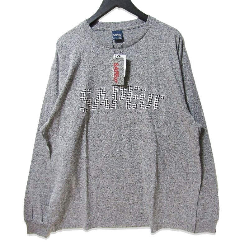 未使用 SAPEur サプール 長袖Tシャツ A0025-422 CHIDORI プリント ロンT グレー 千鳥格子 XL 27113800