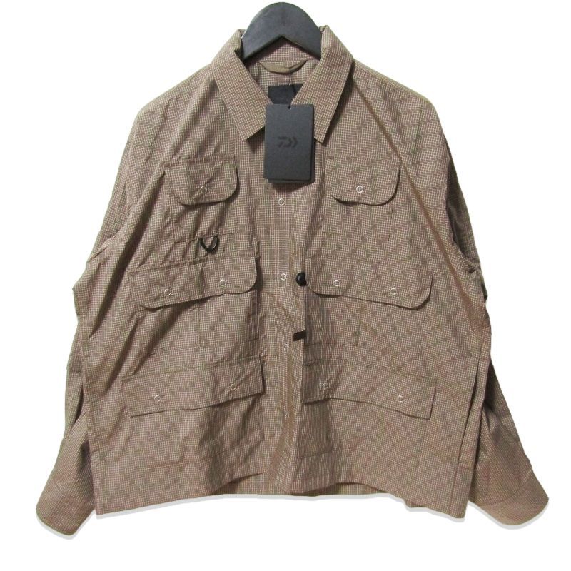未使用 DAIWA PIER39 ダイワピア39 TECH MULTI FISHING POCKET SHIRT L/S BE-85026 フィッシングシャツ チェック BROWN GRAY S 27113822