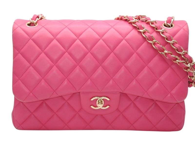 CHANEL シャネル デカマトラッセ30 Wフラップ Wチェーンショルダーバッグ 21番台 ココマーク ラムスキン ピンク ゴールド金具 美品 中古 4b012368
