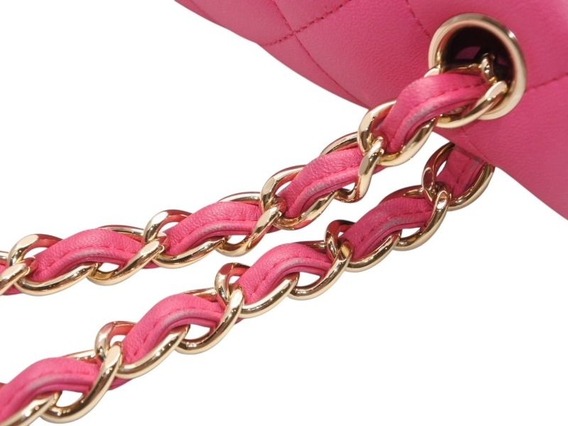CHANEL シャネル デカマトラッセ30 Wフラップ Wチェーンショルダーバッグ 21番台 ココマーク ラムスキン ピンク ゴールド金具 美品 中古 4b012368