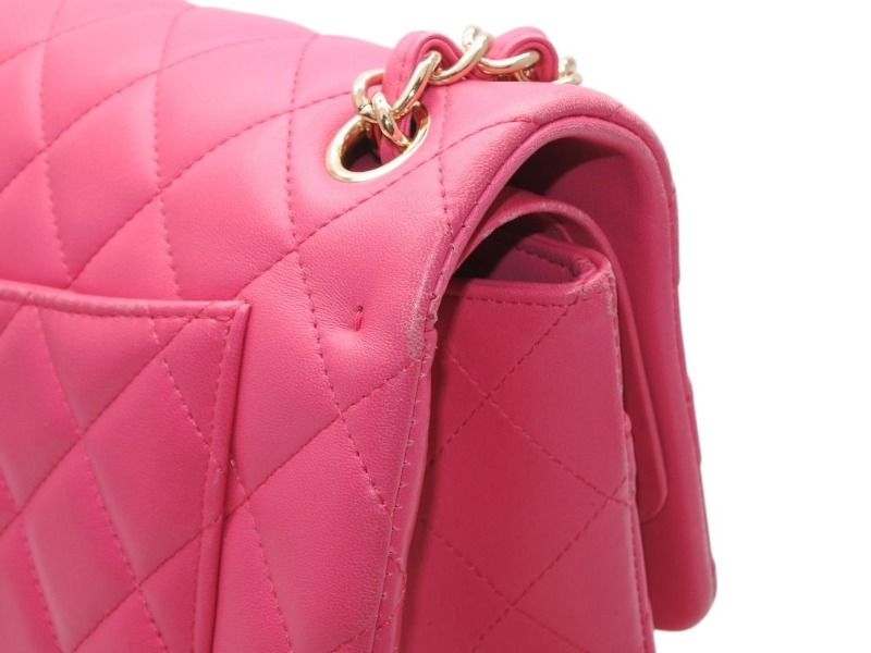 CHANEL シャネル デカマトラッセ30 Wフラップ Wチェーンショルダーバッグ 21番台 ココマーク ラムスキン ピンク ゴールド金具 美品 中古 4b012368