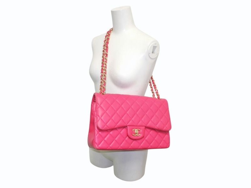 CHANEL シャネル デカマトラッセ30 Wフラップ Wチェーンショルダーバッグ 21番台 ココマーク ラムスキン ピンク ゴールド金具 美品 中古 4b012368