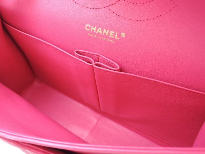 CHANEL シャネル デカマトラッセ30 Wフラップ Wチェーンショルダーバッグ 21番台 ココマーク ラムスキン ピンク ゴールド金具 美品 中古 4b012368