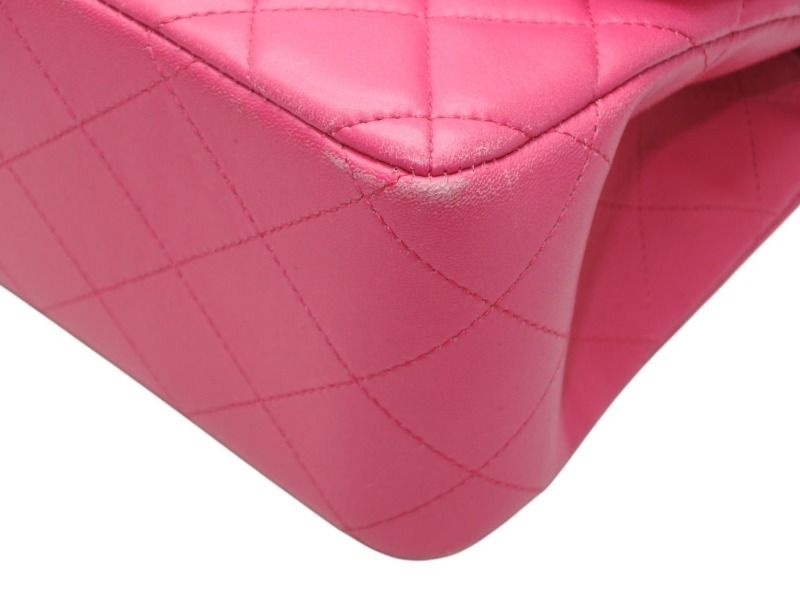 CHANEL シャネル デカマトラッセ30 Wフラップ Wチェーンショルダーバッグ 21番台 ココマーク ラムスキン ピンク ゴールド金具 美品 中古 4b012368