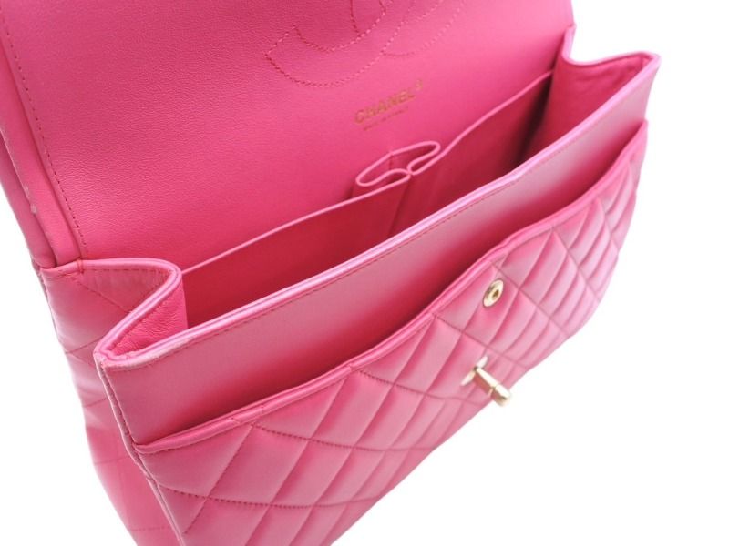 CHANEL シャネル デカマトラッセ30 Wフラップ Wチェーンショルダーバッグ 21番台 ココマーク ラムスキン ピンク ゴールド金具 美品 中古 4b012368