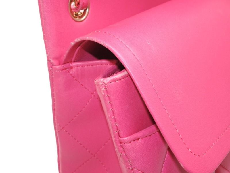 CHANEL シャネル デカマトラッセ30 Wフラップ Wチェーンショルダーバッグ 21番台 ココマーク ラムスキン ピンク ゴールド金具 美品 中古 4b012368