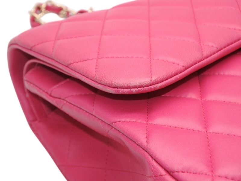 CHANEL シャネル デカマトラッセ30 Wフラップ Wチェーンショルダーバッグ 21番台 ココマーク ラムスキン ピンク ゴールド金具 美品 中古 4b012368