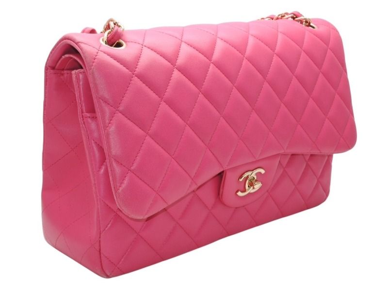 CHANEL シャネル デカマトラッセ30 Wフラップ Wチェーンショルダーバッグ 21番台 ココマーク ラムスキン ピンク ゴールド金具 美品 中古 4b012368