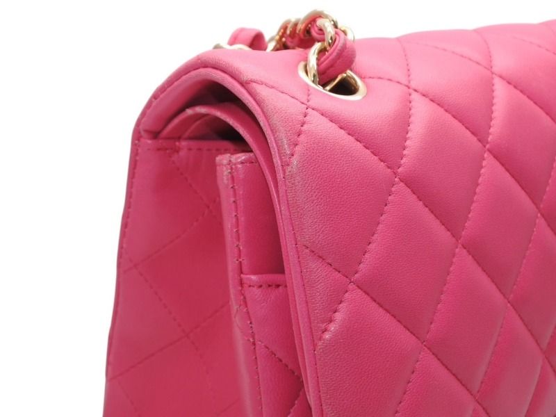 CHANEL シャネル デカマトラッセ30 Wフラップ Wチェーンショルダーバッグ 21番台 ココマーク ラムスキン ピンク ゴールド金具 美品 中古 4b012368