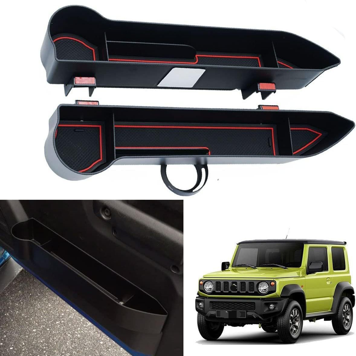 送料無料 スズキ ジムニー JB64 JB74 対応 ドアサイド収納ボックス 車門収納ケース ドリンクホルダー 小物入れ 収納ラック プラスチック製 ドア側用 内装パーツ 車内収納 便利グッズ 省スペース設計 助手席 運転席まわり整理 画像色 車用アクセサリー