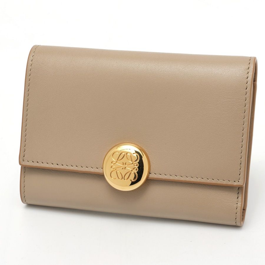 ロエベ / LOEWE　ぺブル バーティカル ウォレット スモール　CANBS33X01　シャイニーナパカーフ レザー　サンド 【中古】