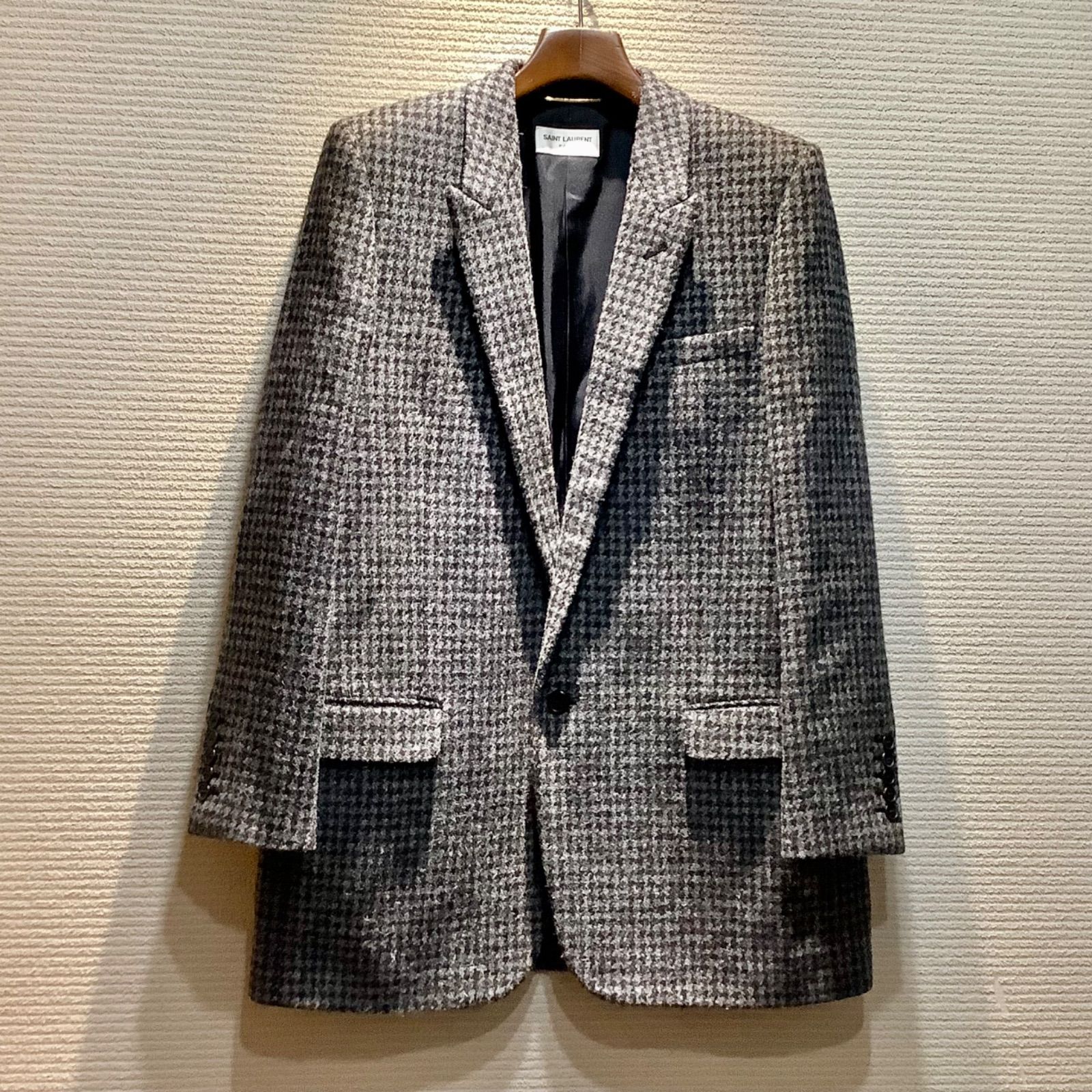 サンローラン SAINT LAURENT 15年 千鳥格子 チェック テーラードジャケット 黒 ブラック グレー [F42] 401544 H522/T33