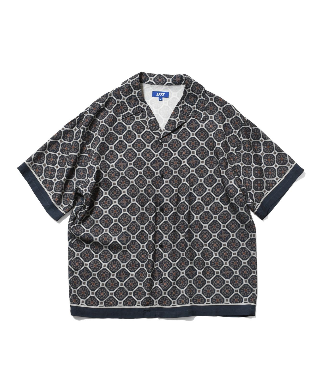 LFYT エルエフワイティー ARABESQUE PATTERN OPEN COLLAR SHIRT 半袖シャツ LS260206 NAVY XLサイズ