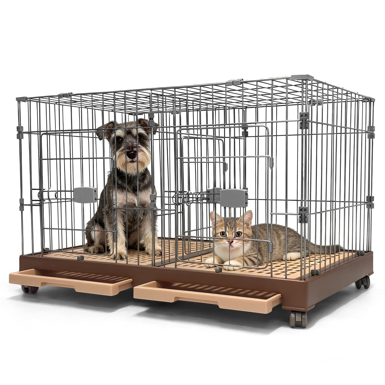 【新品】「HAPET」犬ケージ ペットサークル 2匹同時用 仕切り ペットケージ 室内外兼用 組み合わせ自由 キャスター付き 移動便利 ロック可能 工具不要 2トレー付 掃除簡単 ダブルドア 屋根付き 脱走防止 防錆スチール製 猫 ウサギ 超 e3eb5802