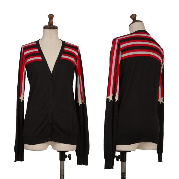 ソニアリキエルSONIA RYKIEL シルクコットンスターボーダー切替ニットカーディガン 黒赤他XS