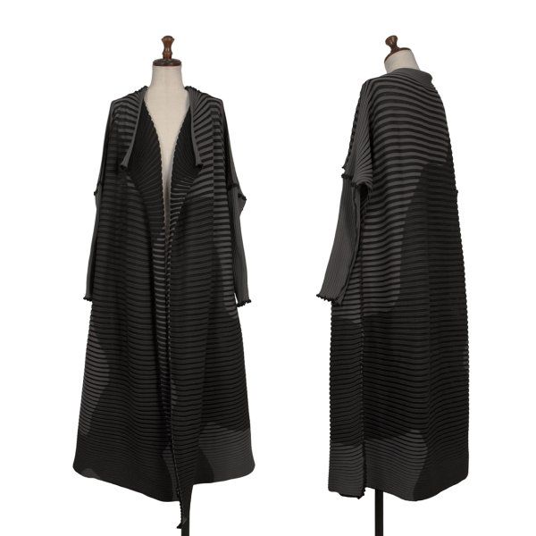 イッセイミヤケISSEY MIYAKE MEANDER KNIT ボタンレスニットロングカーディガン 黒グレー2