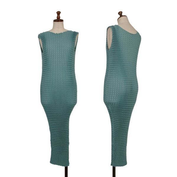 イッセイミヤケISSEY MIYAKE SPONGY ジグザグプリーツノースリーブワンピース ミント2