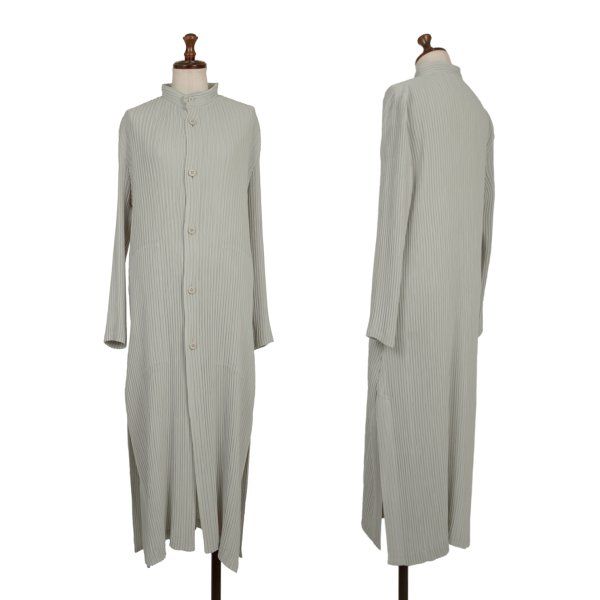 イッセイミヤケISSEY MIYAKE プリーツマオカラーロングコート グレー2