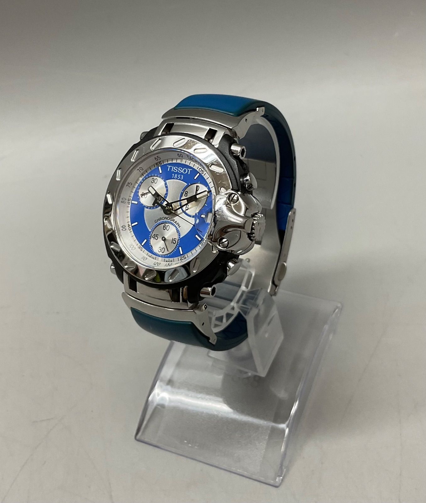 M248 稼動品 TISSOT ティソ T-Race T472 クロノグラフ クォーツ 日付け表示 5気圧防止 ブルー ラバーベルト アナログ 時計