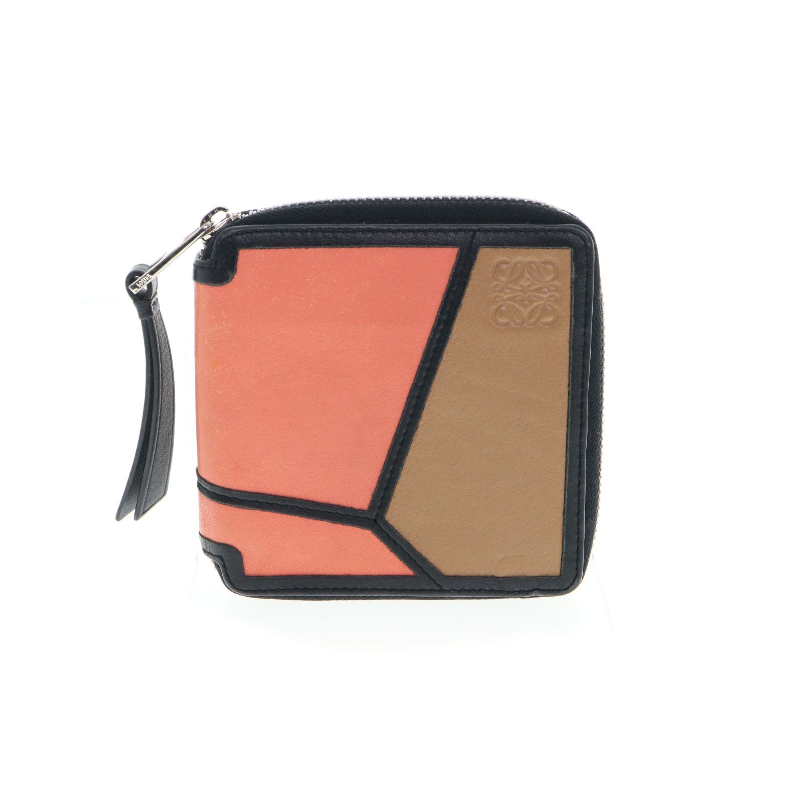 【中古】LOEWE ロエベ パズルスクエアジップウォレット 二つ折り財布 レディース メンズ 財布 オレンジ ブラウン ブランド