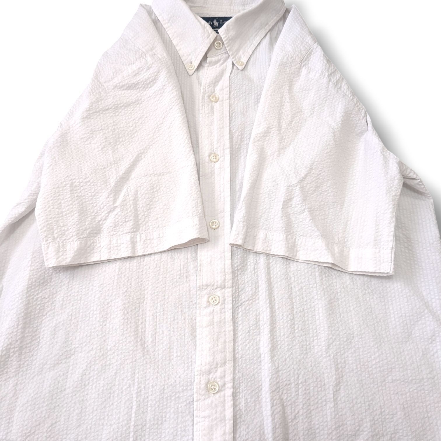 Ralph Lauren 00s Y2K ラルフローレン ボックスシルエット BDシャツ XLサイズ シアサッカー ホースロゴ 刺繍 CLASSIC FIT 白 ホワイト メンズ 春夏