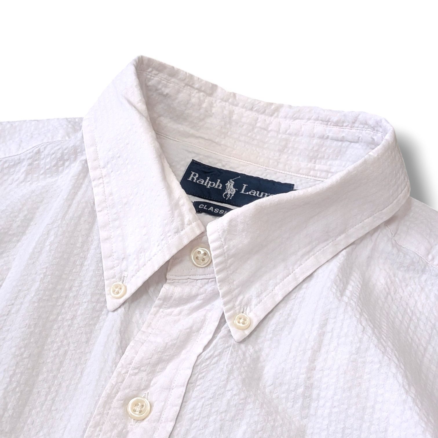 Ralph Lauren 00s Y2K ラルフローレン ボックスシルエット BDシャツ XLサイズ シアサッカー ホースロゴ 刺繍 CLASSIC FIT 白 ホワイト メンズ 春夏