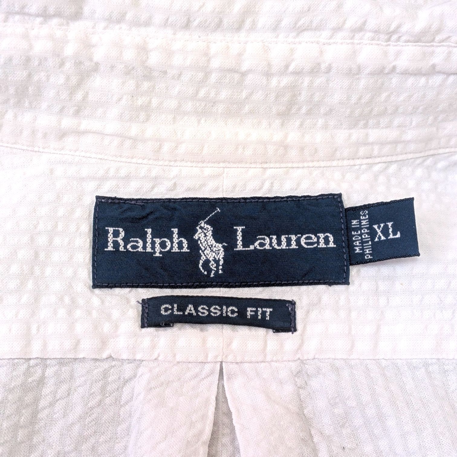 Ralph Lauren 00s Y2K ラルフローレン ボックスシルエット BDシャツ XLサイズ シアサッカー ホースロゴ 刺繍 CLASSIC FIT 白 ホワイト メンズ 春夏
