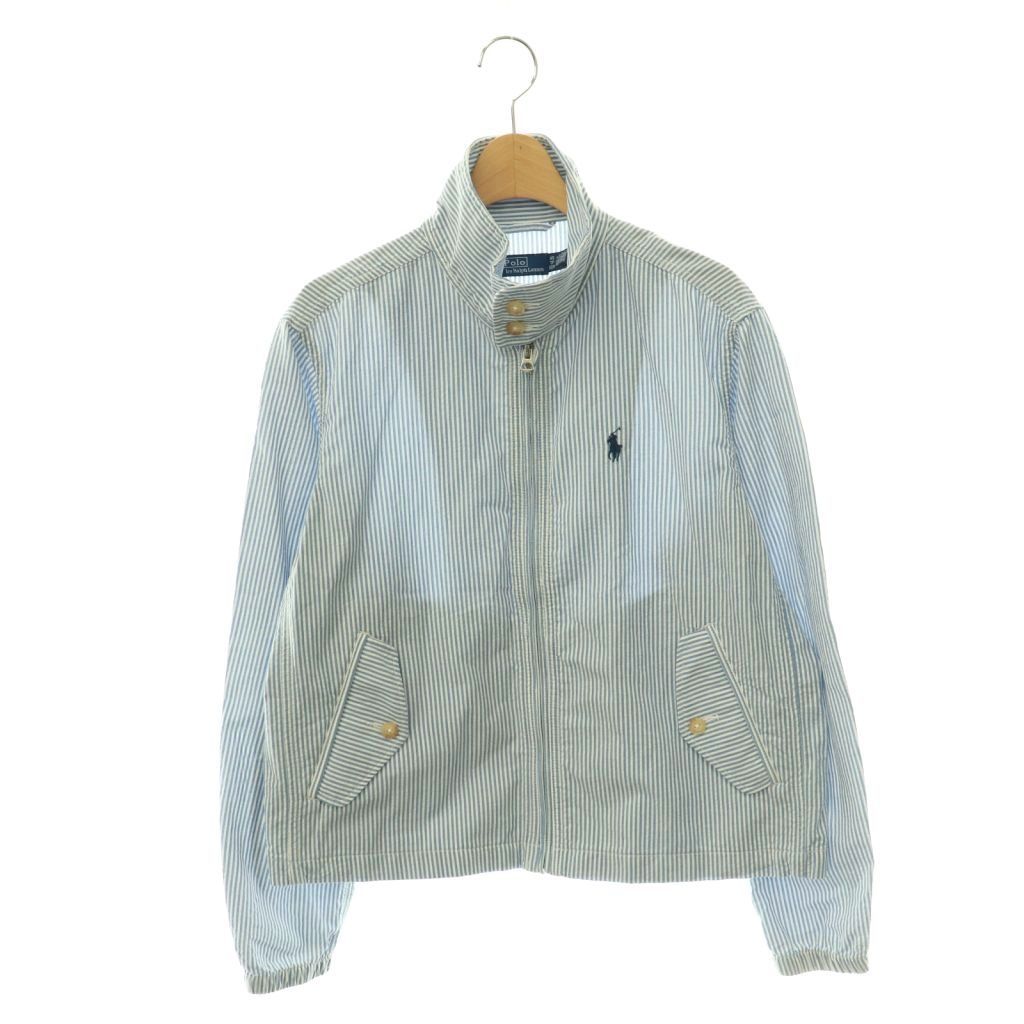 ポロ ラルフローレン POLO RALPH LAUREN コットンストライプシアサッカージャケット ブルゾン ジップアップ スタンドカラー 薄手 XS ライトブルー 白 ホワイト /HS ■OS