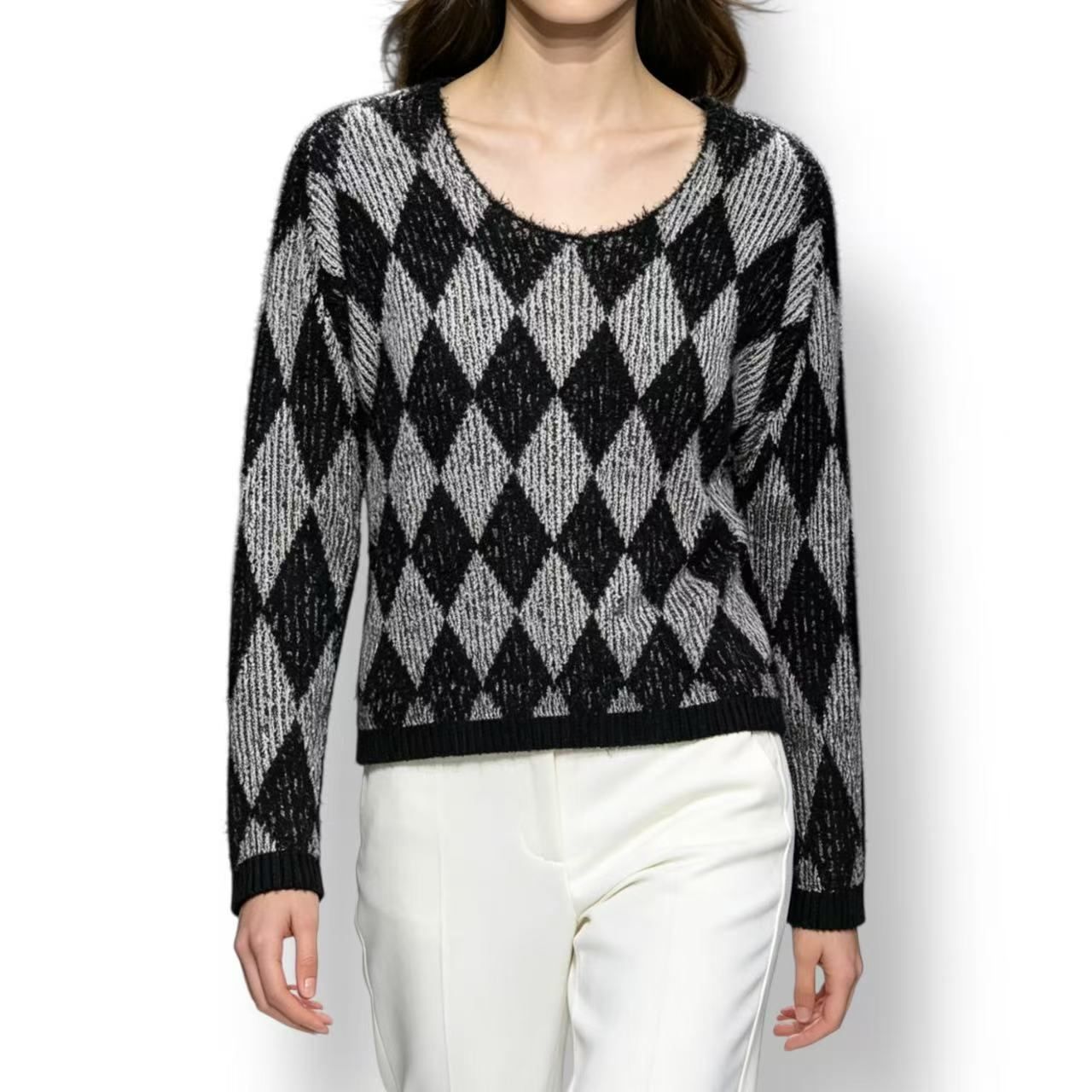 極美品 ISSEY MIYAKE イッセイミヤケ PLEATS PLEASE プリーツプリーズ シャギートップス カットソー ダイヤチェック ブラック サイズ4