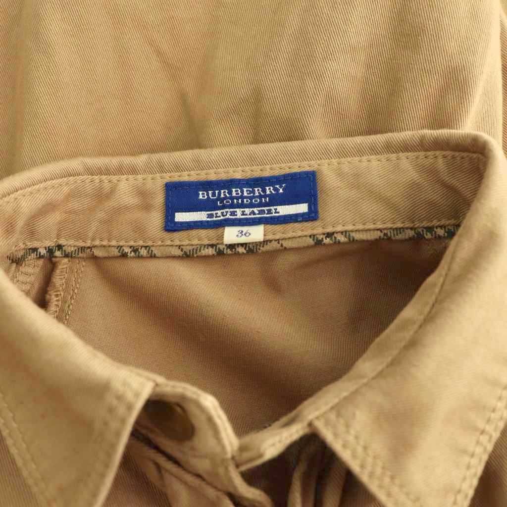 バーバリーブルーレーベル BURBERRY BLUE LABEL ドロスト シャツワンピース 膝丈 長袖 コットン 36 ベージュ /NR ■OS
