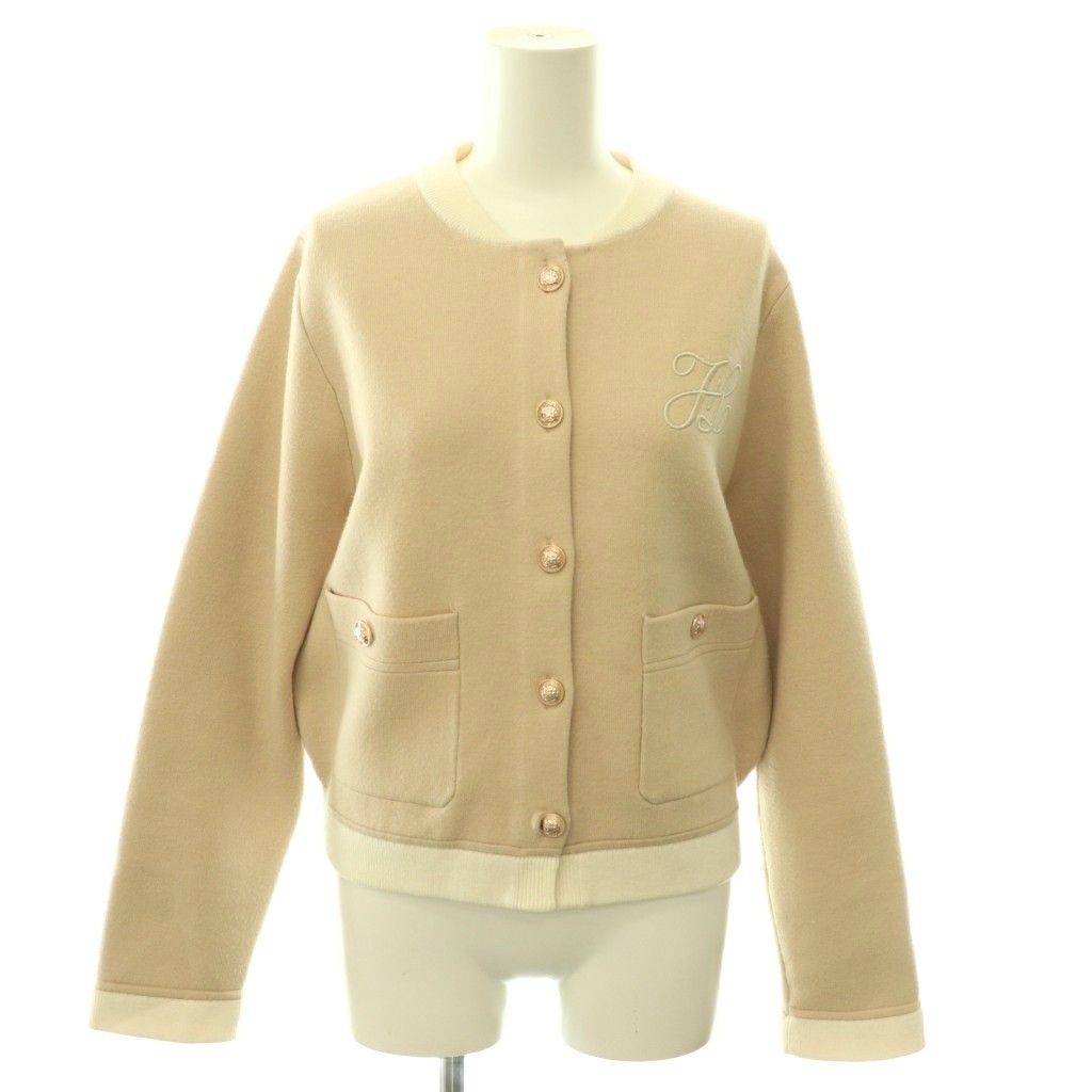 ハーリップトゥ Her lip to 26SS HLT Logo Knit Varsity Jacket ジャケット ニットジャケット ロゴ刺繍 金ボタン S ベージュ /HS ■OS ■SH