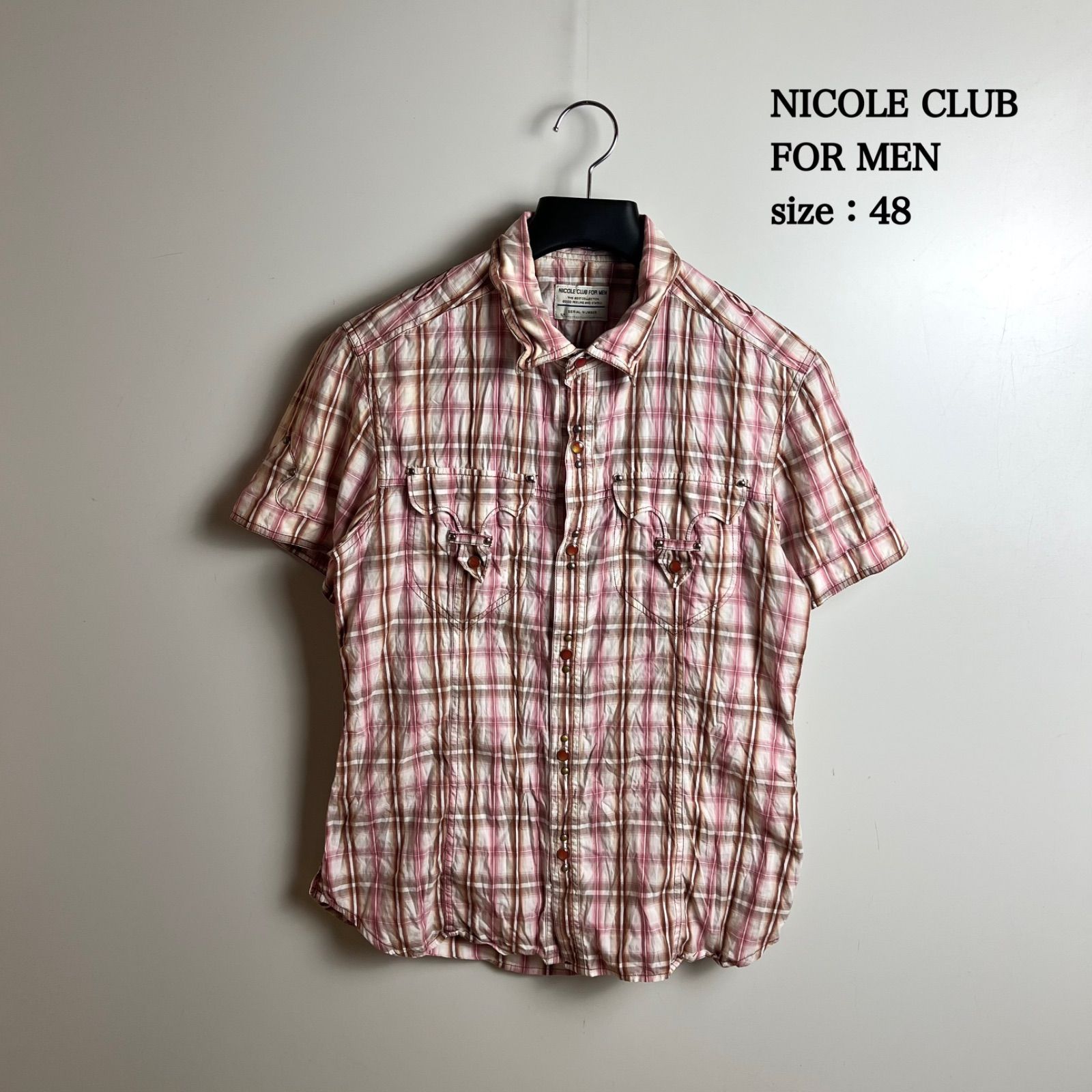 NICOLE CLUB FOR MEN 00s y2k archive pink Western shirts 48 L