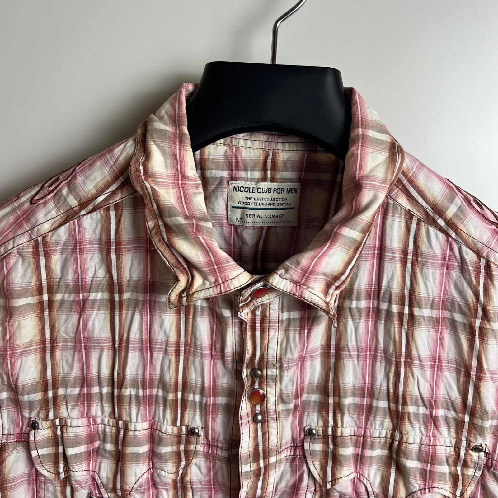 NICOLE CLUB FOR MEN 00s y2k archive pink Western shirts 48 L